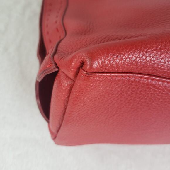 Vera Pelle Shoulder Bag Large Red Pebble Leather Purse with Ring Stitch Detail - Picture 8 of 11